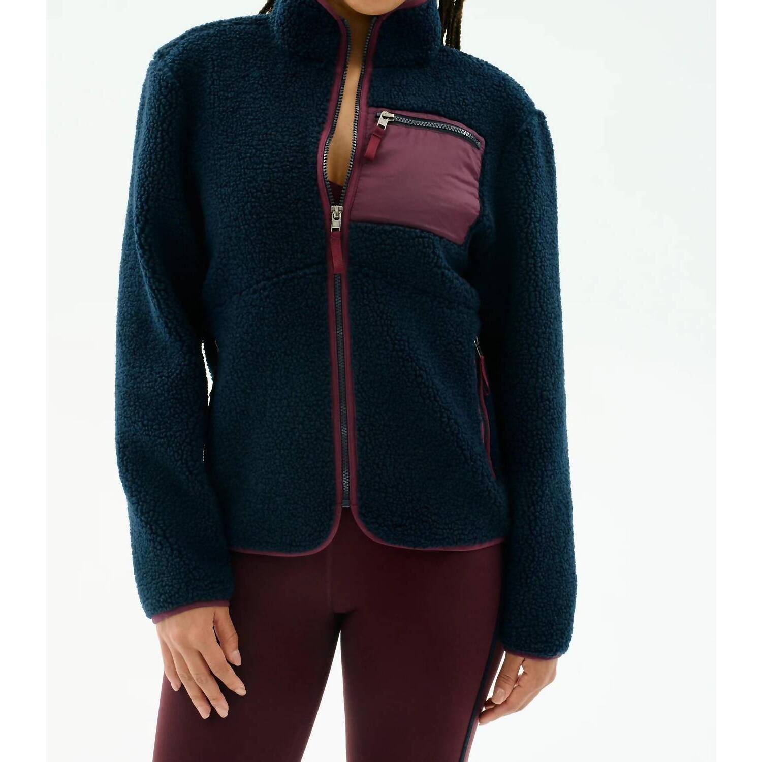 New Splits59 Harris Sherpa Jacket In Indigo/Dark Cherry